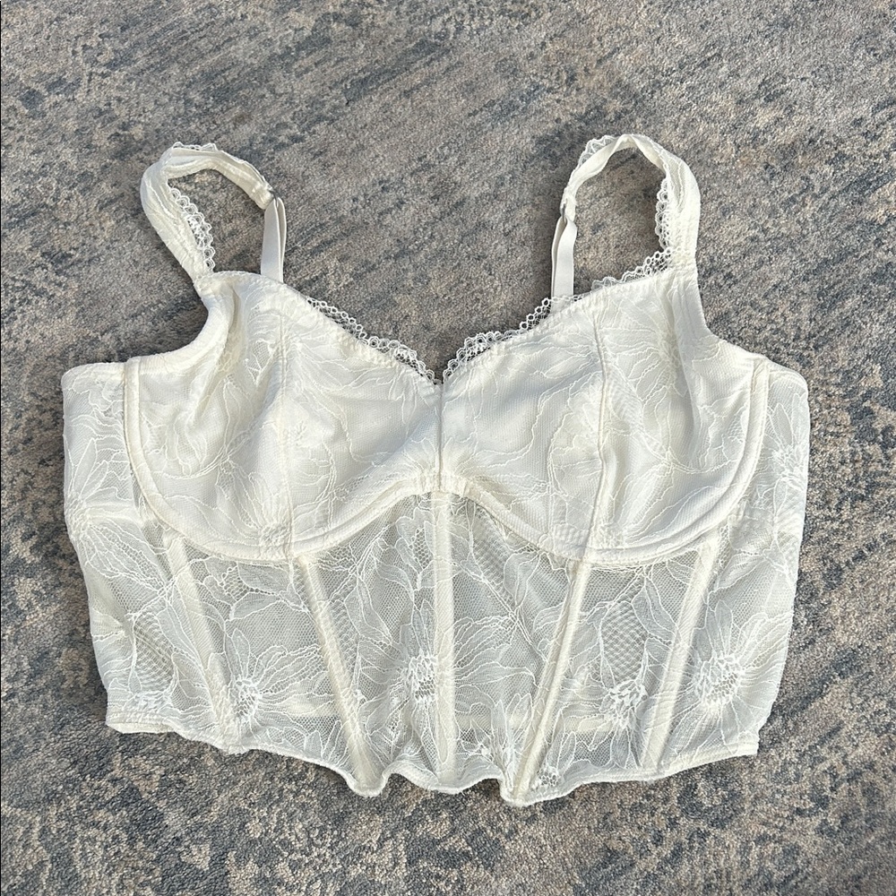 Gilly Hicks Ivory Lace Longline Bustier Bra